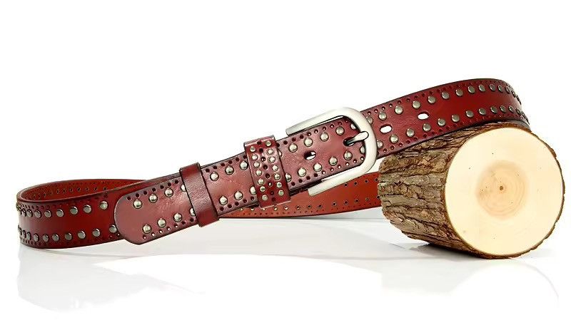 Leather Punk Cowskin Leather Belts Rivet Size ONE SIZE - 3 Thumbnail