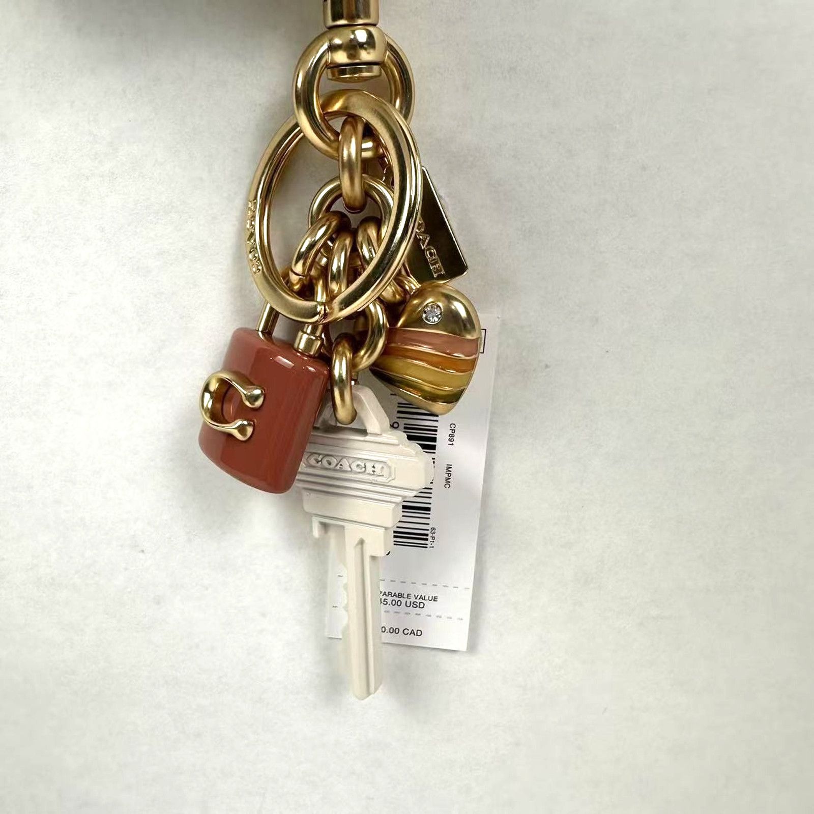 Coach Coach Key Cluster Bag Charm Keychain Gold Pink White Size ONE SIZE - 2 Thumbnail