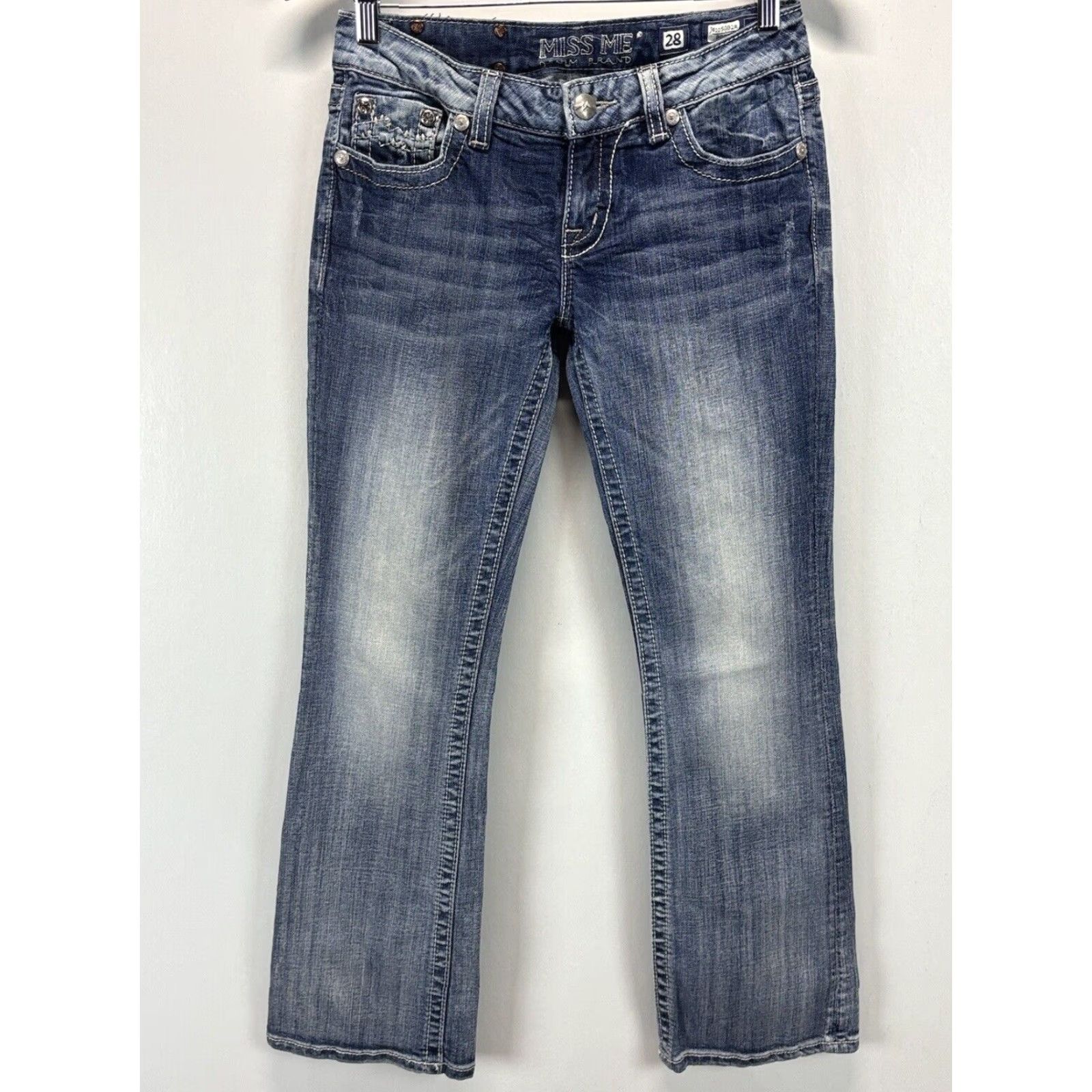 Miss Me Miss Me Bootcut Embroidered Distressed Jeans Women's Size 28 Blue Low Rise Size 28" / US 6 / IT 42 - 2 Thumbnail