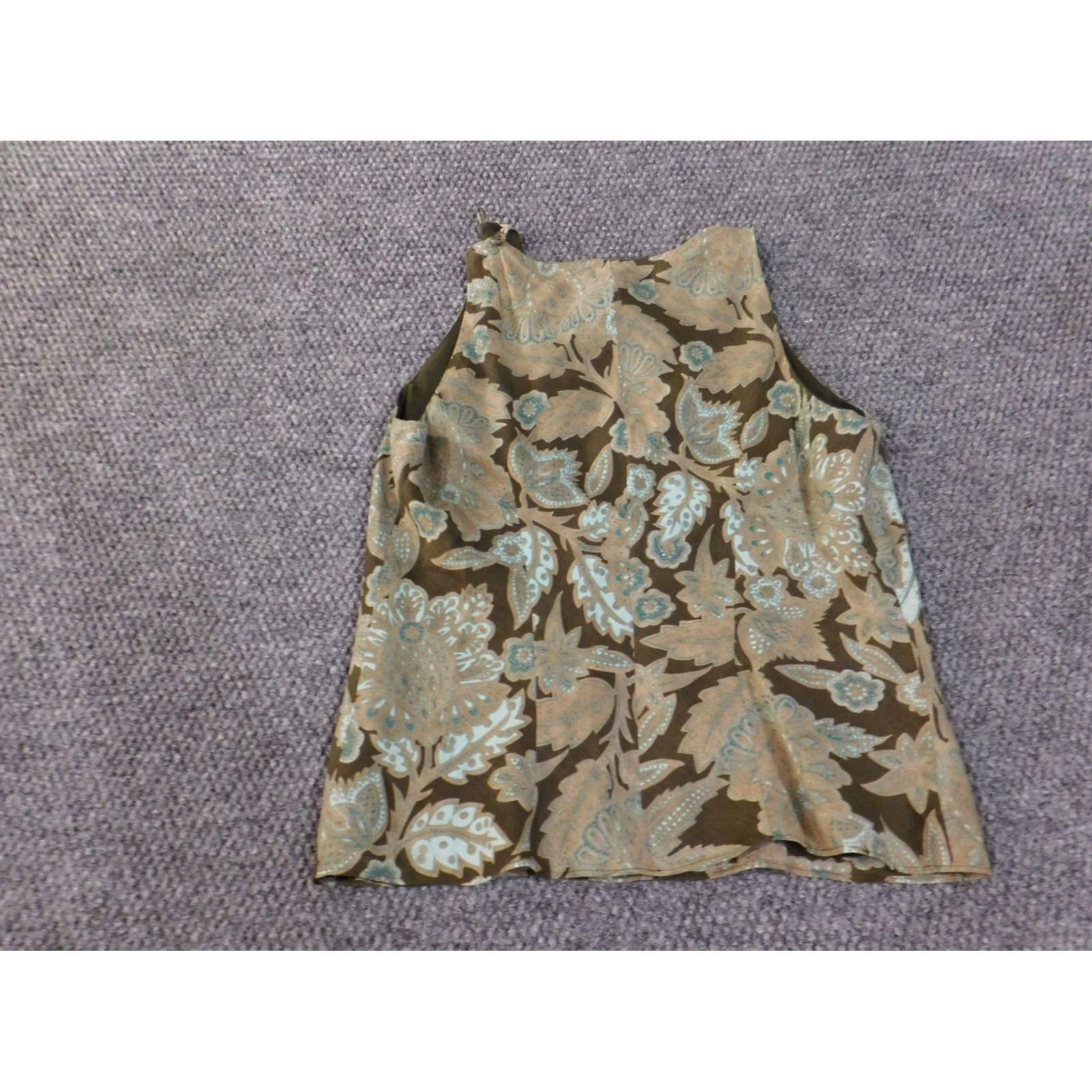 Ann Taylor Loft Blouse Women's Sleeveless Green Floral Ramie Lined Round Neck Casual Size 6 Regular Size M / US 6-8 / IT 42-44 - 7 Thumbnail