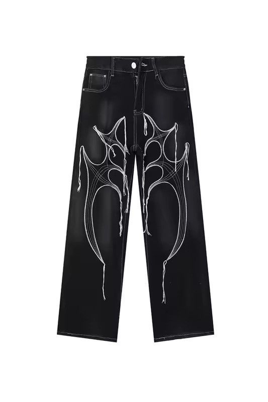 Vintage Embroidery String Stacked Black Jeans Size US 34 / EU 50 - 4 Thumbnail