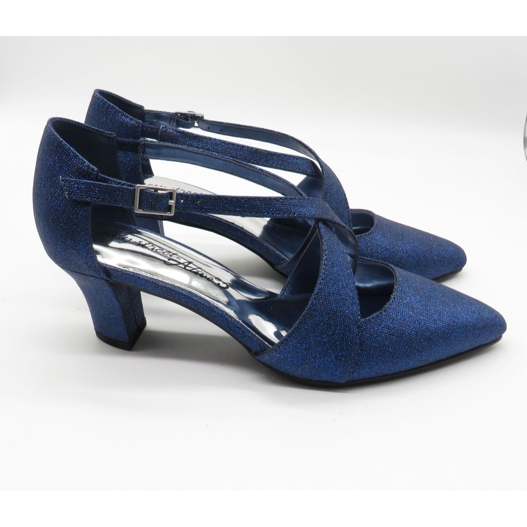 Other Easy Street Alive @ 5 Navy Glitter Strappy Heels Pointed Toe Size US 6 / IT 36 - 3 Thumbnail
