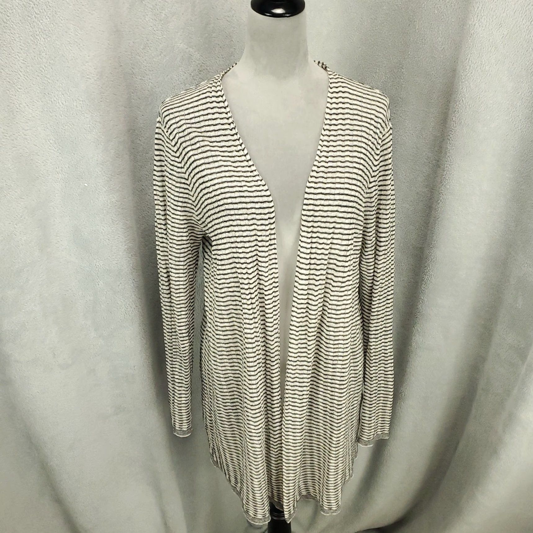 Eileen Fisher Eileen Fisher Cardigan Womens Medium Linen Blend Striped Sheer Black White Size M / US 6-8 / IT 42-44 - 2 Thumbnail