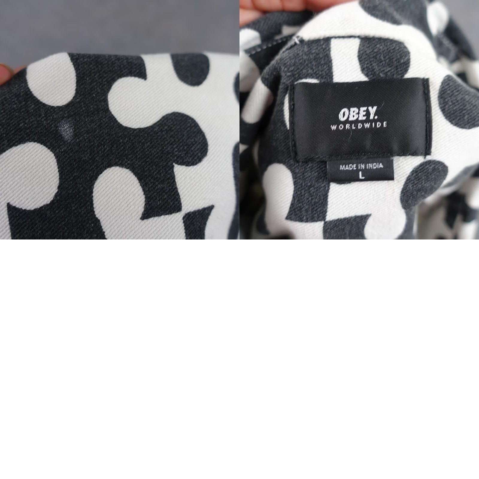 Obey VINTAGE OBEY Shirt Geometric Pattern Button-Up Long Sleeve Black White Mens Large Size US L / EU 52-54 / 3 - 11 Thumbnail