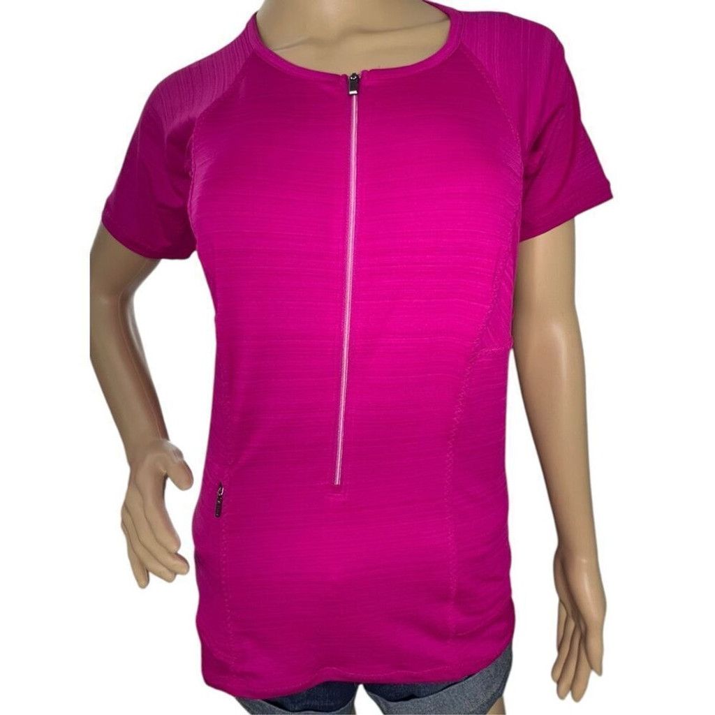 Athleta Athleta Short Sleeve Magenta Athletic T-Shirt W/Front Zipper Size L / US 10 / IT 46 - 1 Thumbnail