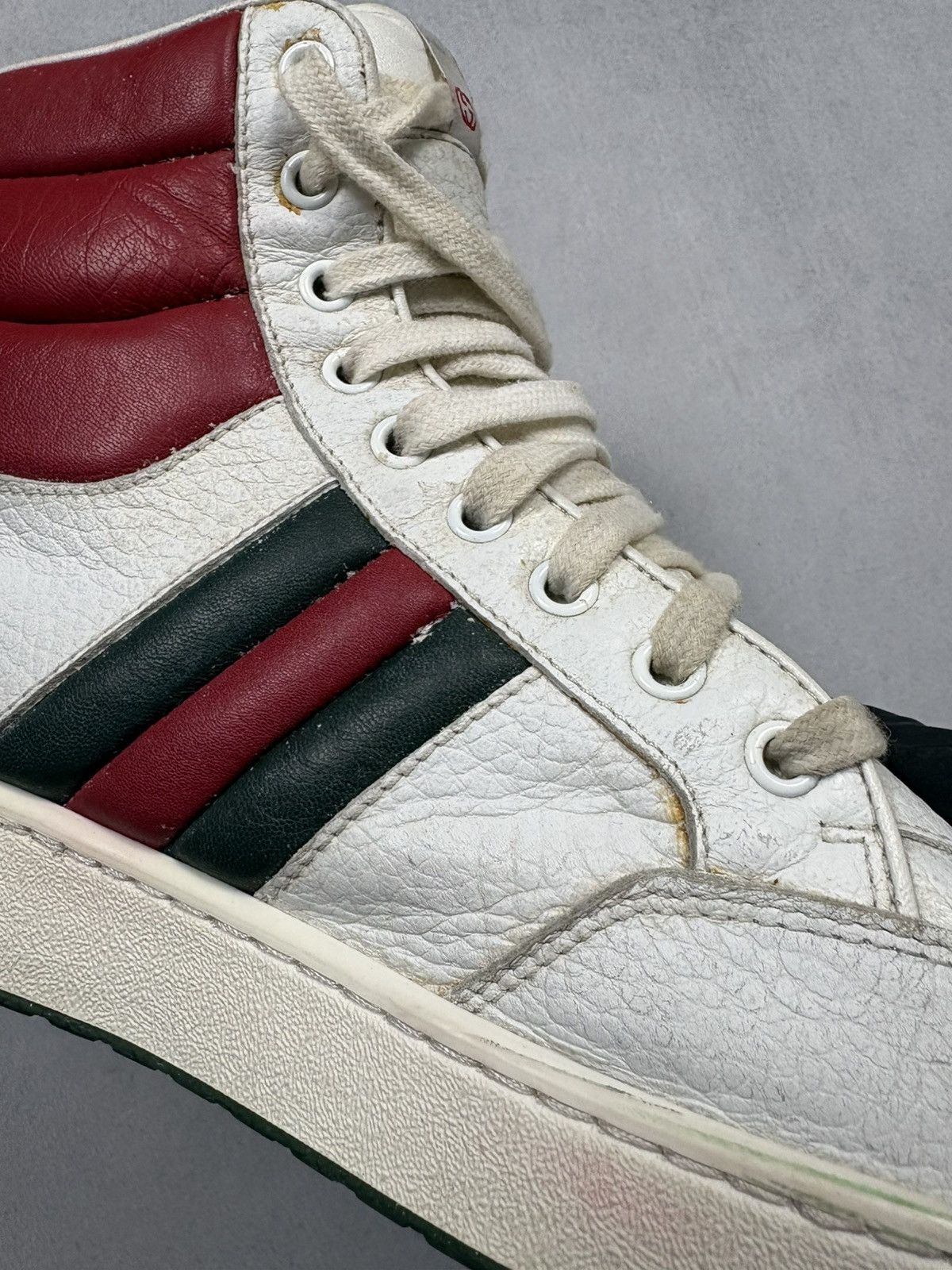 Gucci Gucci Praga Karibu Leather High Top Sneakers Web Stripe 28.5 Size US 11 / EU 44 - 9 Thumbnail