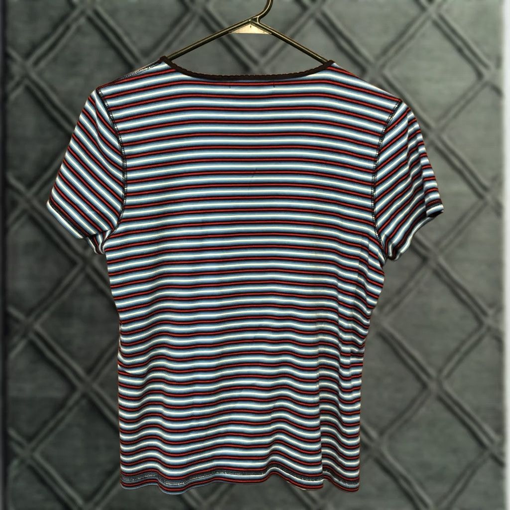 Liz Claiborne Liz Claiborne T-Shirt Shirt Women Size M Multicolor Striped Short Sleeve Round Neck Pullover Casual Everyday Knit Cotton Glow Size M / US 6-8 / IT 42-44 - 1 Thumbnail