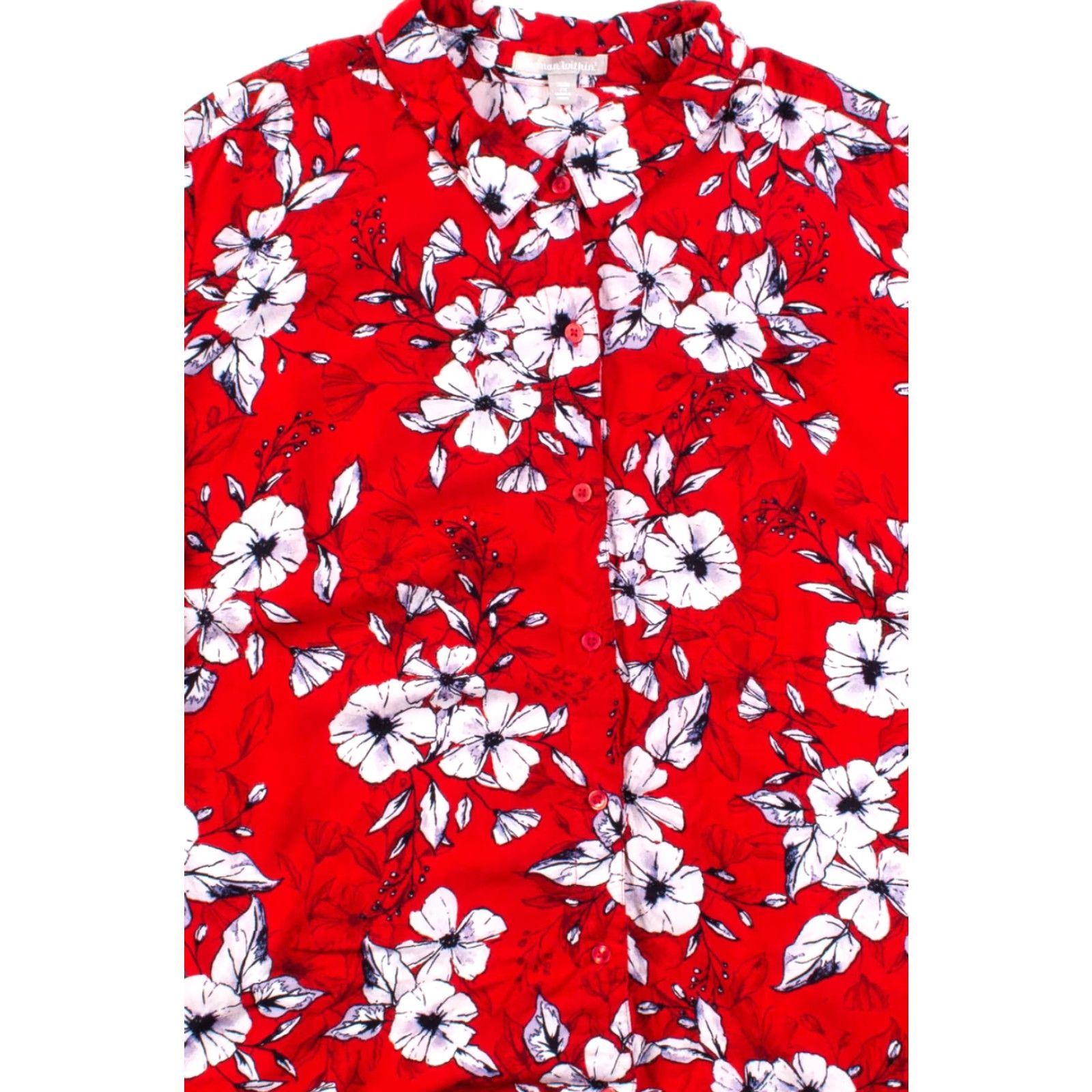 Vintage VINTAGE Woman Within XX-Large Red Floral Hawaiian Blouse Shirt Womens Size XXL / US 16-18 / IT 52-54 - 2 Thumbnail