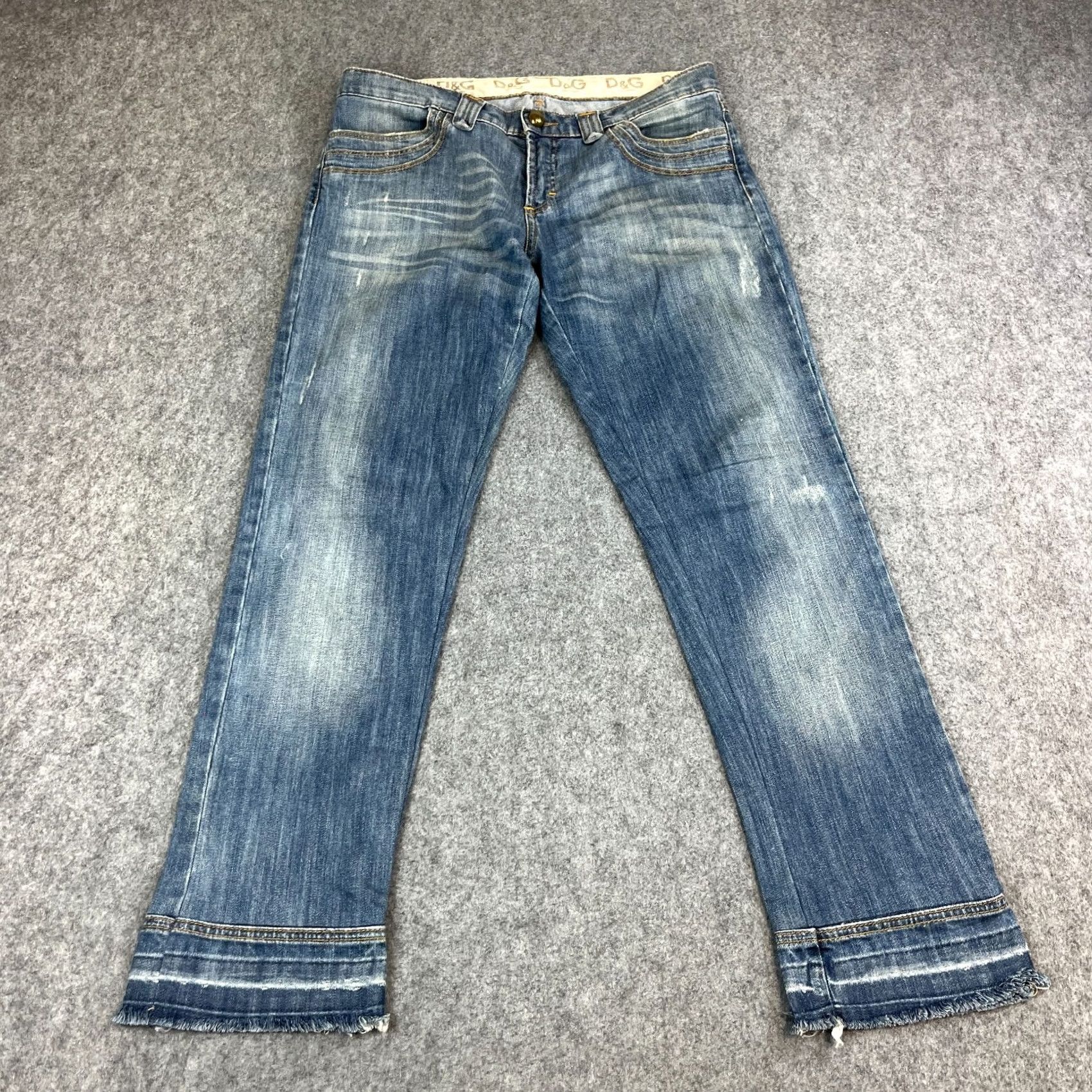 Dolce & Gabbana VINTAGE Dolce&Gabbana Jeans 34 30 UK 14 Whiskers Mid Wash Blue Fray Hem Size 36" / US 14 / IT 50 - 2 Thumbnail