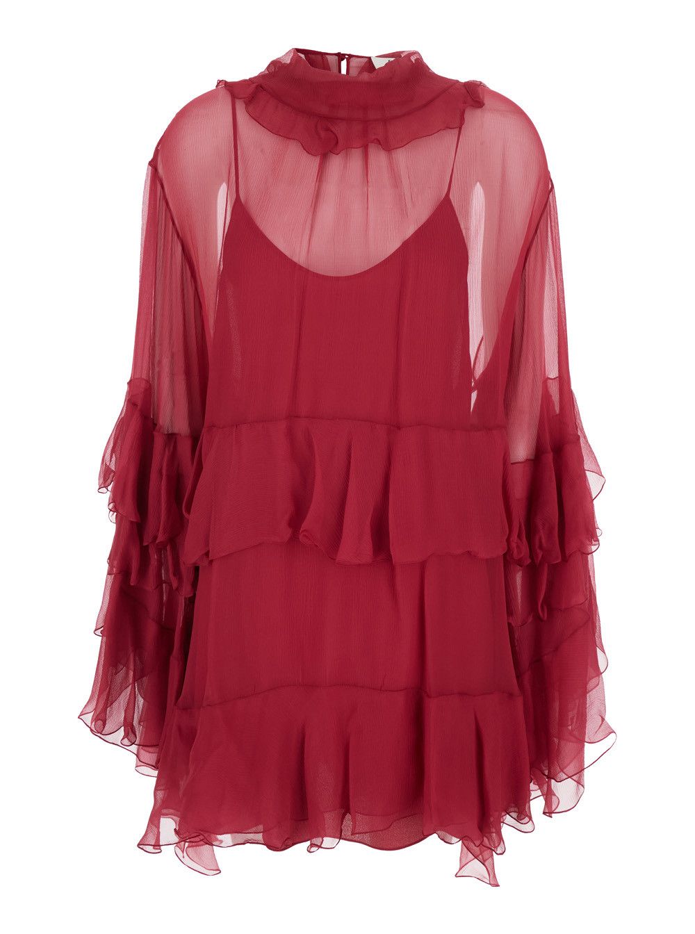 Chloe Fuchsia Silk Mini Dress with Ruffles and Button Closure on the Back for Women Size S / US 4 / IT 40 - 1 Thumbnail