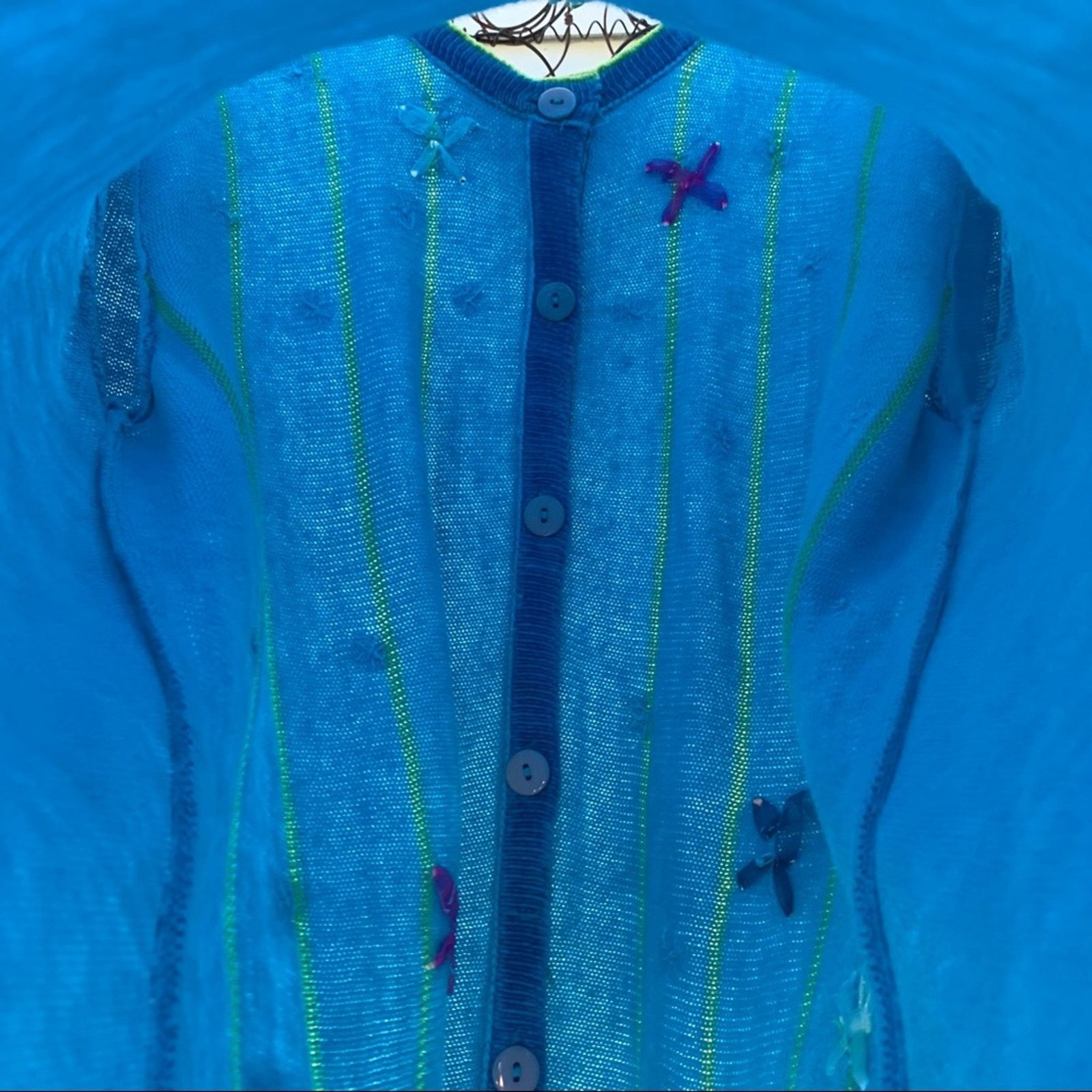Vintage Quacker Factory blue cardigan spring flowers Size M / US 6-8 / IT 42-44 - 7 Thumbnail