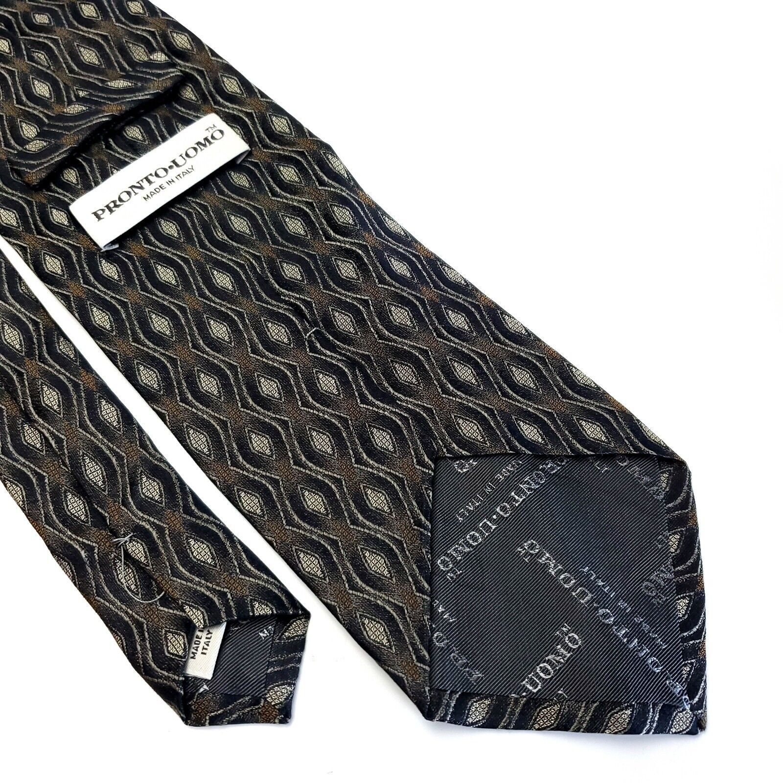Pronto Uomo Pronto Uomo Green Woven Geometric Abstract Wide Silk Tie Size ONE SIZE - 5 Thumbnail