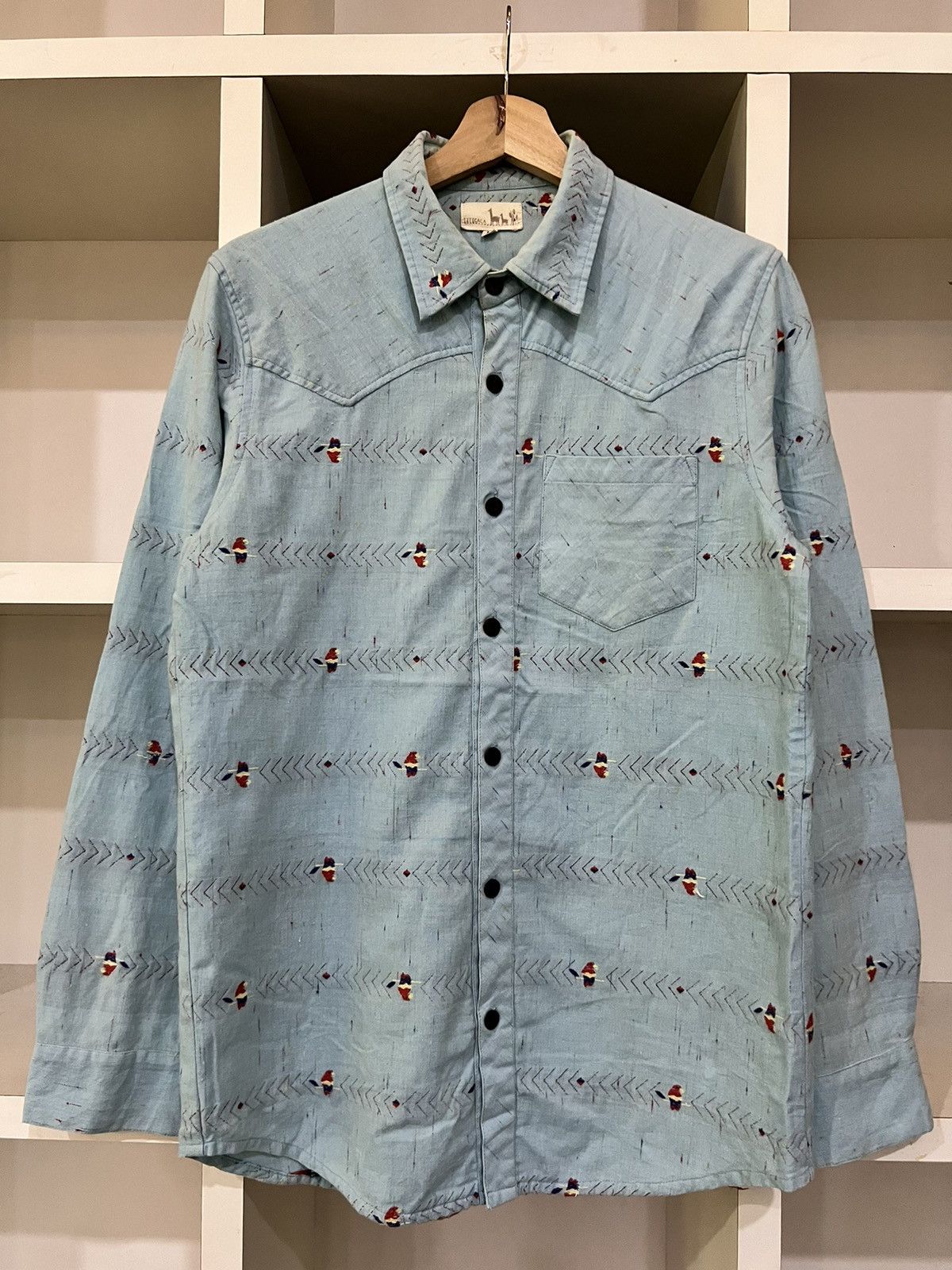 image of Vintage Flannel Titicaca Nice Design in Blue, Men's (Size Medium)