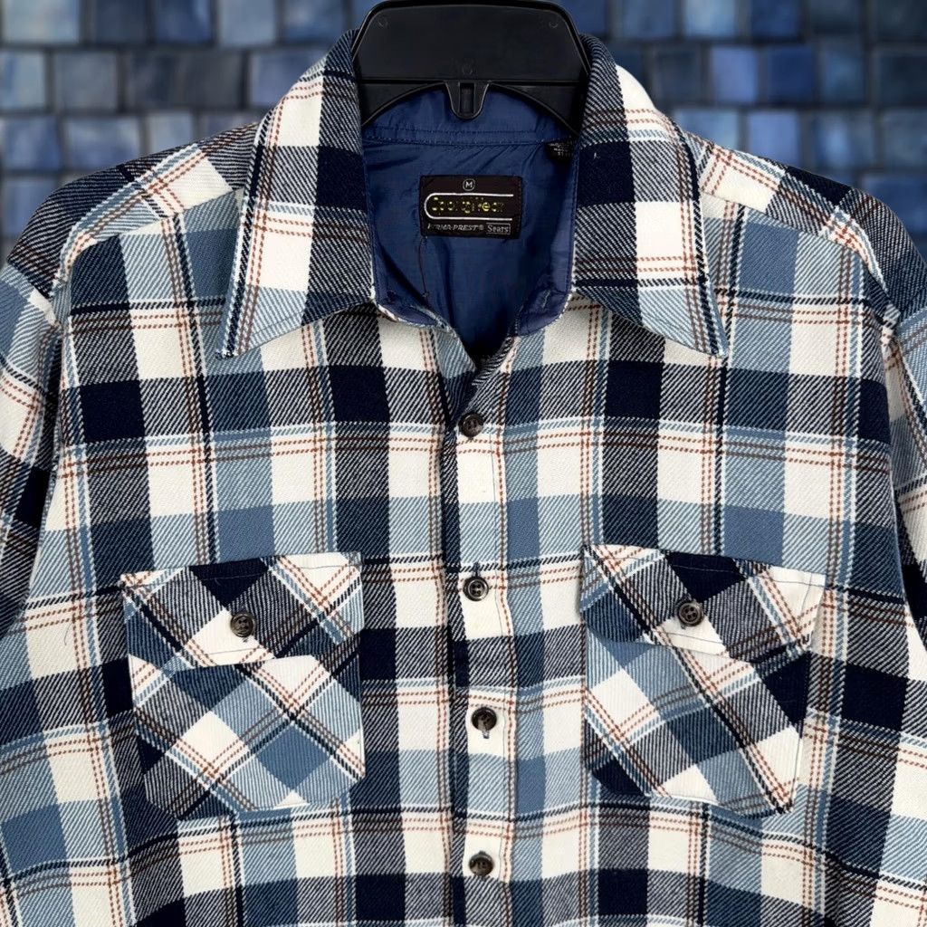 Sears VINTAGE Sears Shirt Mens M Blue Plaid Flannel Button Front Outdoor 80s 90s Womens Mens Girls Size US M / EU 48-50 / 2 - 1 Thumbnail