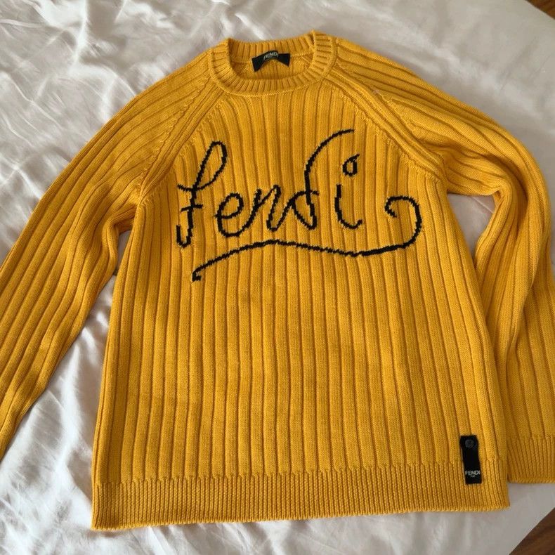 Fendi Fendi Yellow Ribbed Logo Sweater - dmc Size US L / EU 52-54 / 3 - 1 Thumbnail