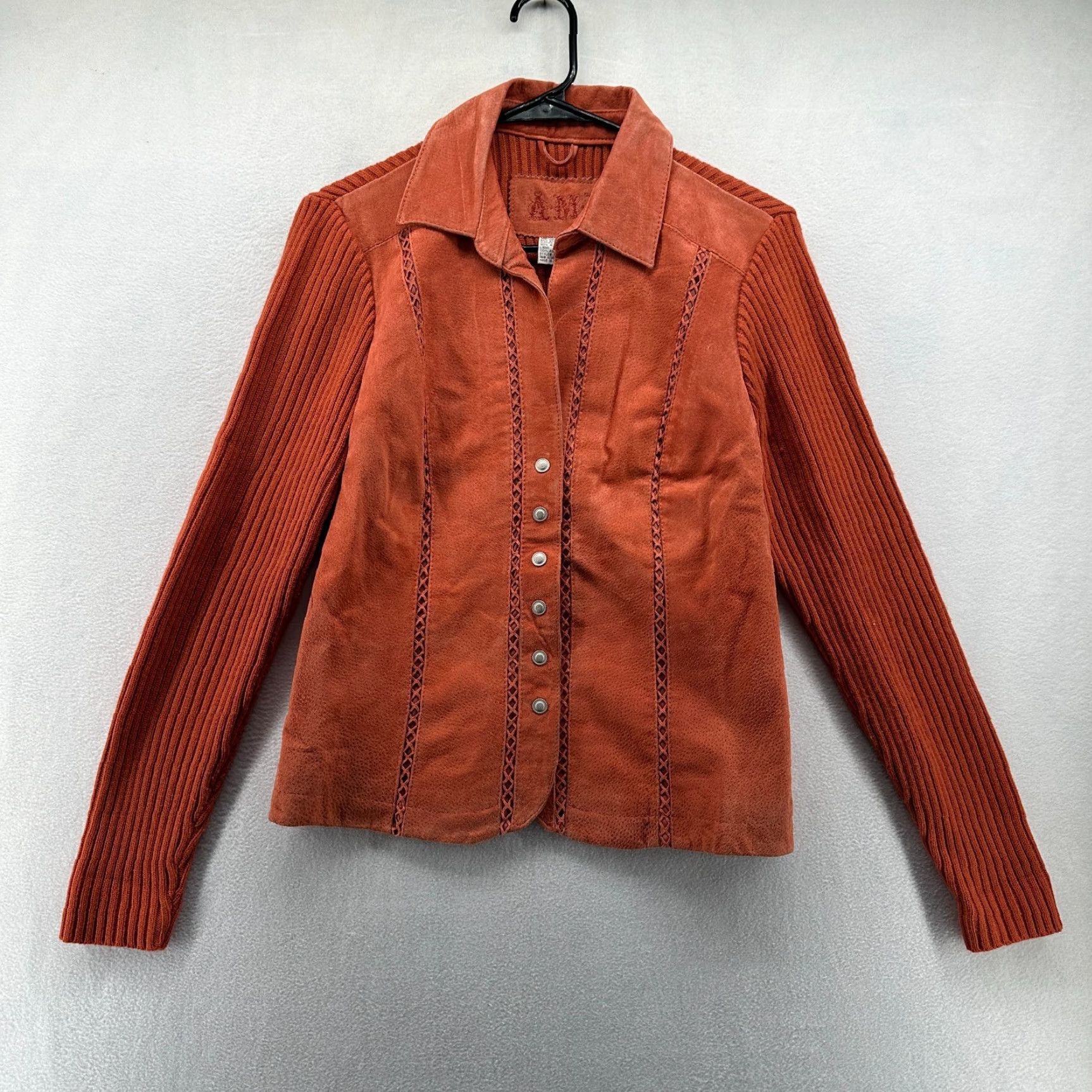Vintage AMI Jacket Brown Women's M Leather Knitted Long Sleeve Collared Jacket Size M / US 6-8 / IT 42-44 - 3 Thumbnail