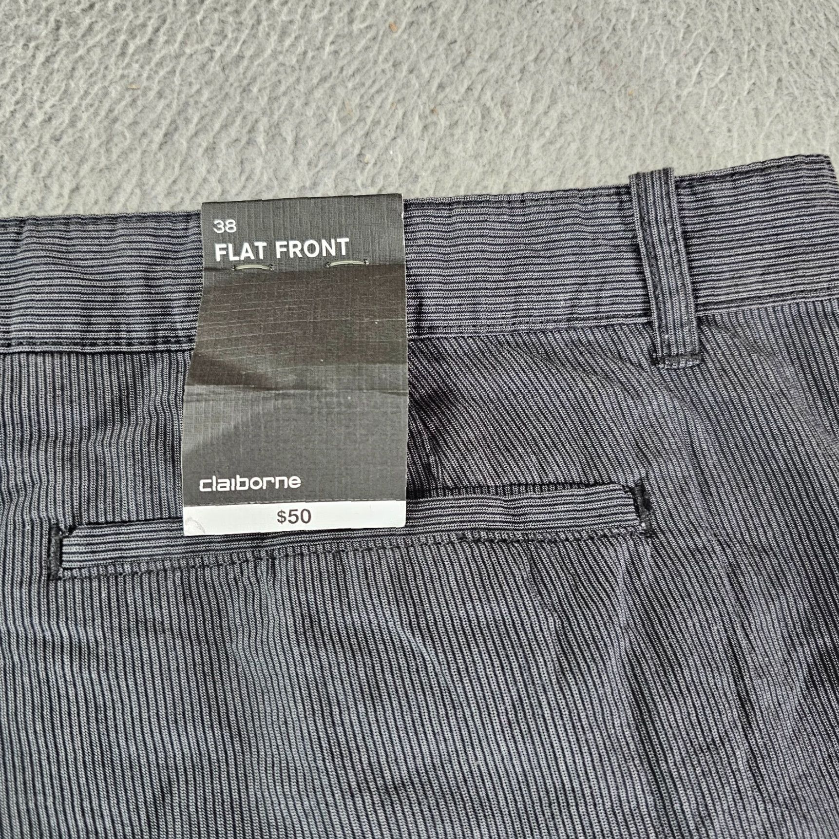 Liz Claiborne Claiborne Chino Shorts Mens 38 Black Stripe Cotton Flat Front 11" Inseam Easy Care Breathable Size US 38 / EU 54 - 4 Thumbnail