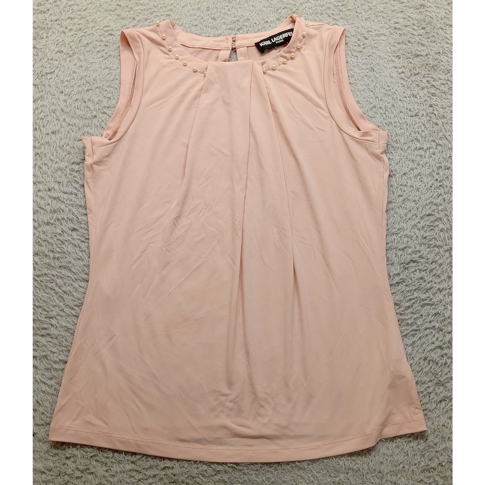 Karl Lagerfeld Karl Lagerfeld Paris Blouse S Womens Sleeveless Pearls Peach Size S / US 4 / IT 40 - 1 Thumbnail