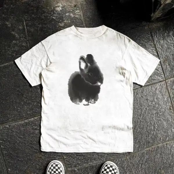 Japanese Brand VIBE White casual retro rabbit print cotton t-shirt Size US M / EU 48-50 / 2 - 3 Thumbnail