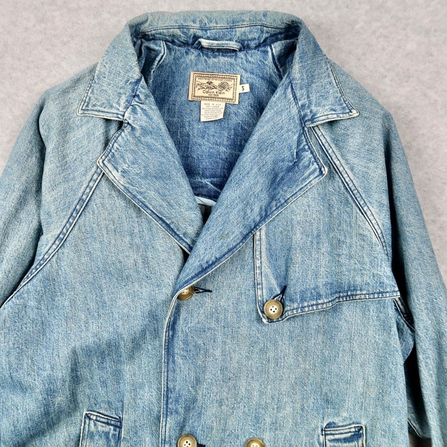 Calvin Klein VINTAGE Calvin Klein Denim Trench Coat Womens S Blue Double Breasted USA Made 90s Size S / US 4 / IT 40 - 3 Thumbnail