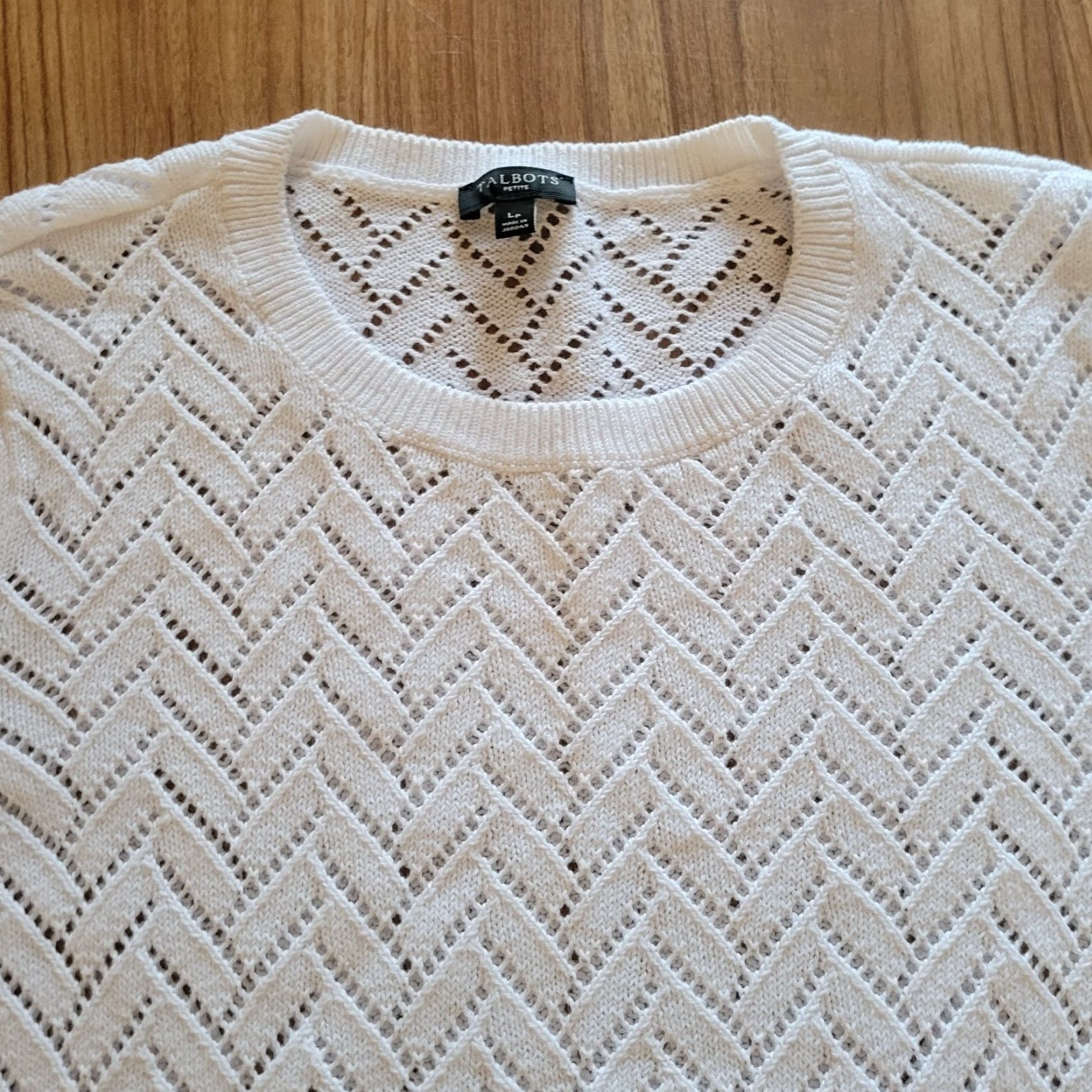Talbots Talbots Sweater Knit Top Womens Large Petite White Open Knit Crochet Linen Basic Shirt Size L / US 10 / IT 46 - 3 Thumbnail