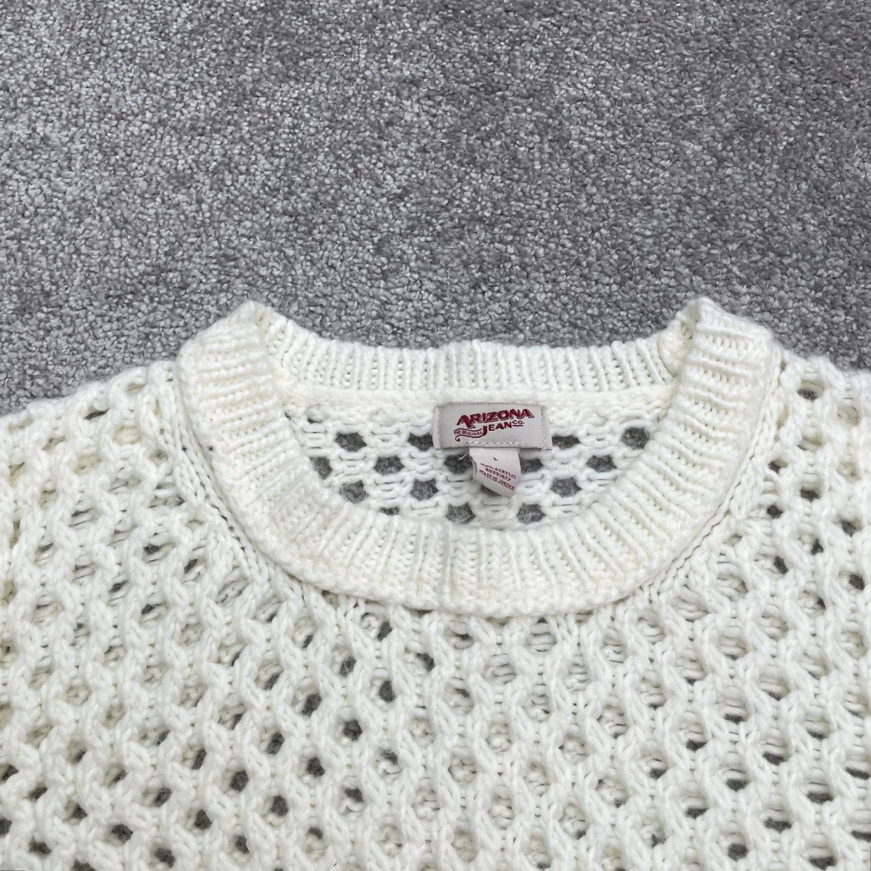 Vintage Arizona Jeans Sweater Womens Large White Open-Knit Crochet Pullover Breathable Lightweight Solid Crew Neck Casual Designer Size L / US 10 / IT 46 - 3 Thumbnail