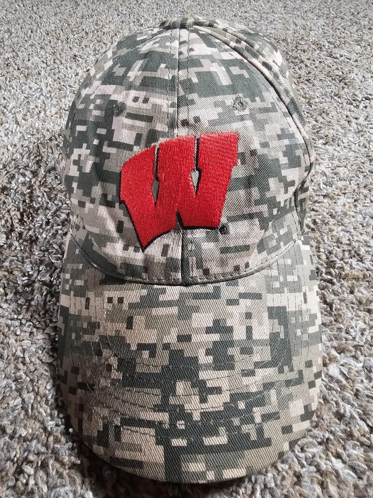 Designer Wisconsin Badgers NCAA Adult Camo Baseball Hat Nat'l Guard Size ONE SIZE - 2 Thumbnail