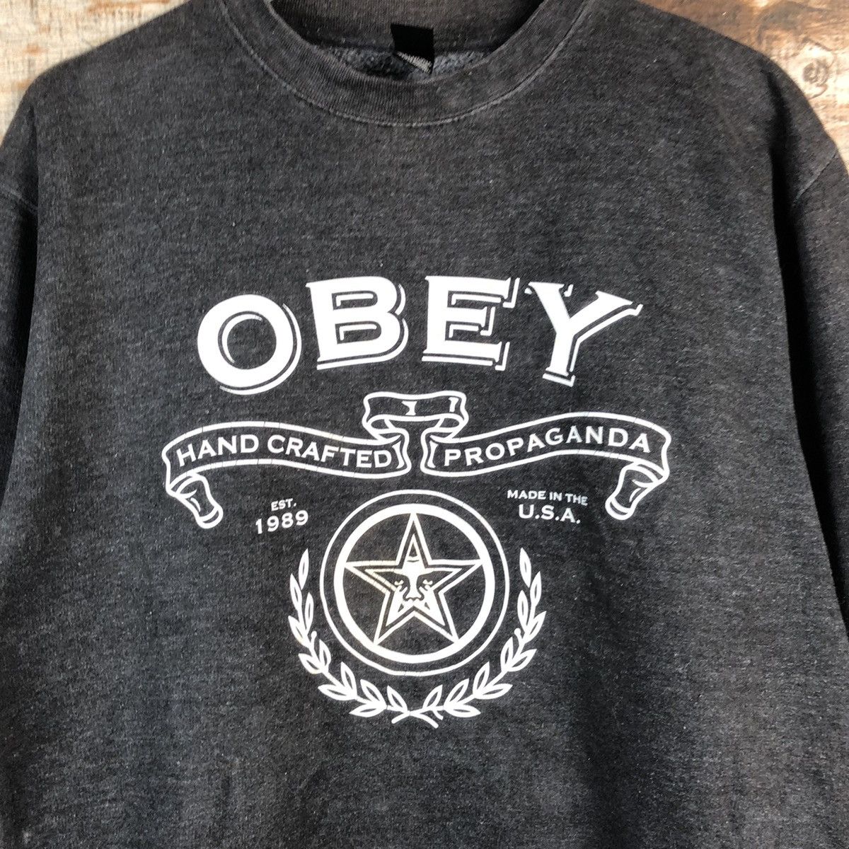 Japanese Brand Obey vintage Grey faded Sweatshirt #A2518 Size US M / EU 48-50 / 2 - 5 Thumbnail