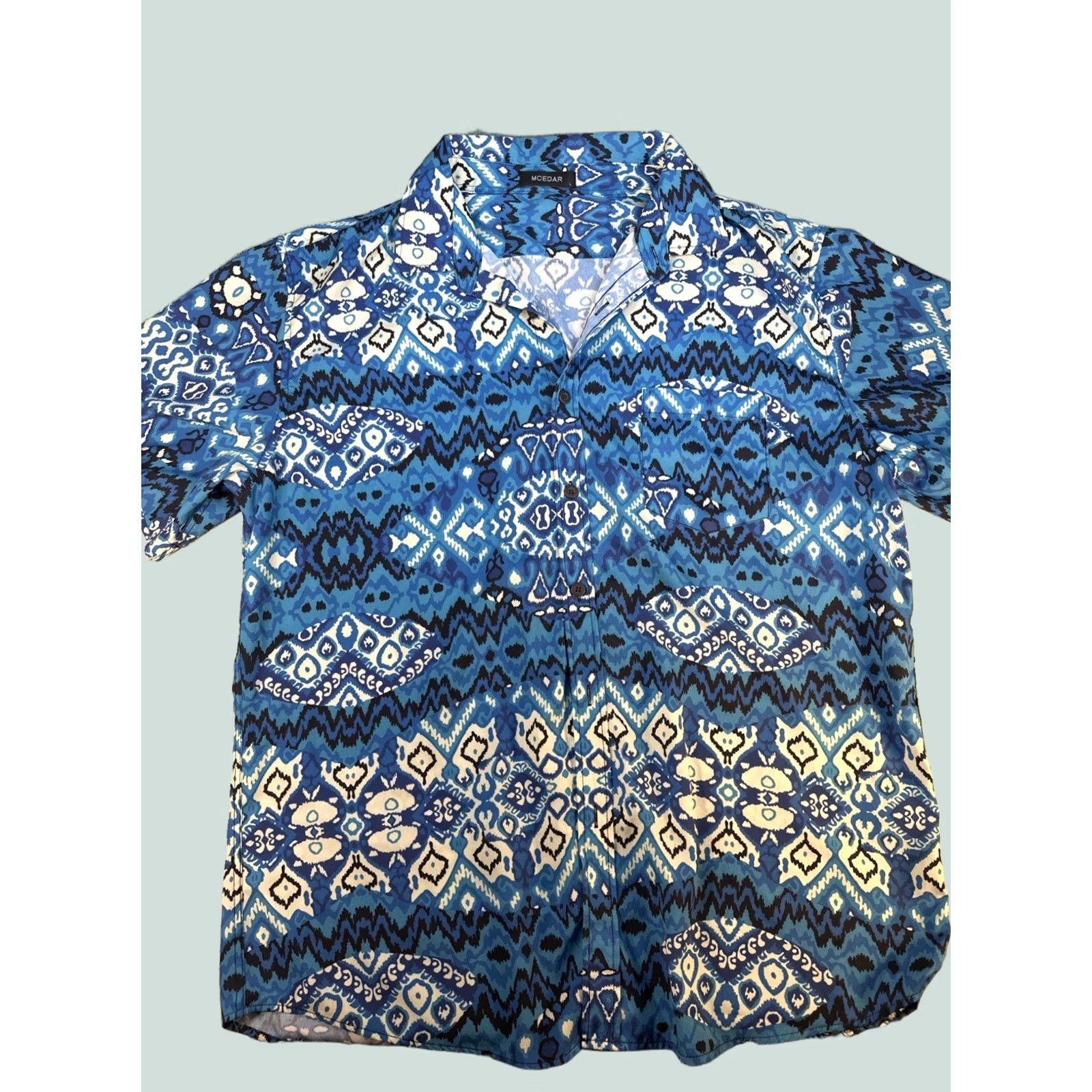 Etro MCEDAR Blue Tribal Pattern Shirt L Mens Button-Up Retro Boho Festival Short Sleeve Regular Sized Size US L / EU 52-54 / 3 - 1 Thumbnail