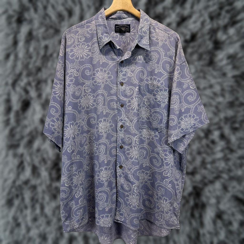 Abercrombie & Fitch VINTAGE Abercrombie & Fitch Linen Blend Button-Up Shirt Mens Hawaiian Floral L Short Sleeve Blue/Gray Oversized European Fit Size US L / EU 52-54 / 3 - 1 Thumbnail