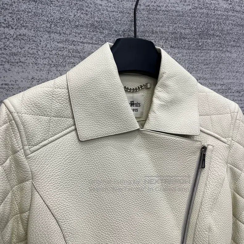 Hermes Hermes White Slim Fit Leather Jacket Size XXS / US 00 / IT 34 - 2 Thumbnail