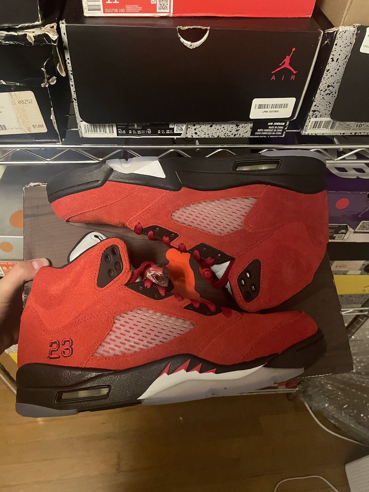 image of Jordan Brand 5 Raging Bull 2021 Shoes in Red, Men's (Size 9.5)