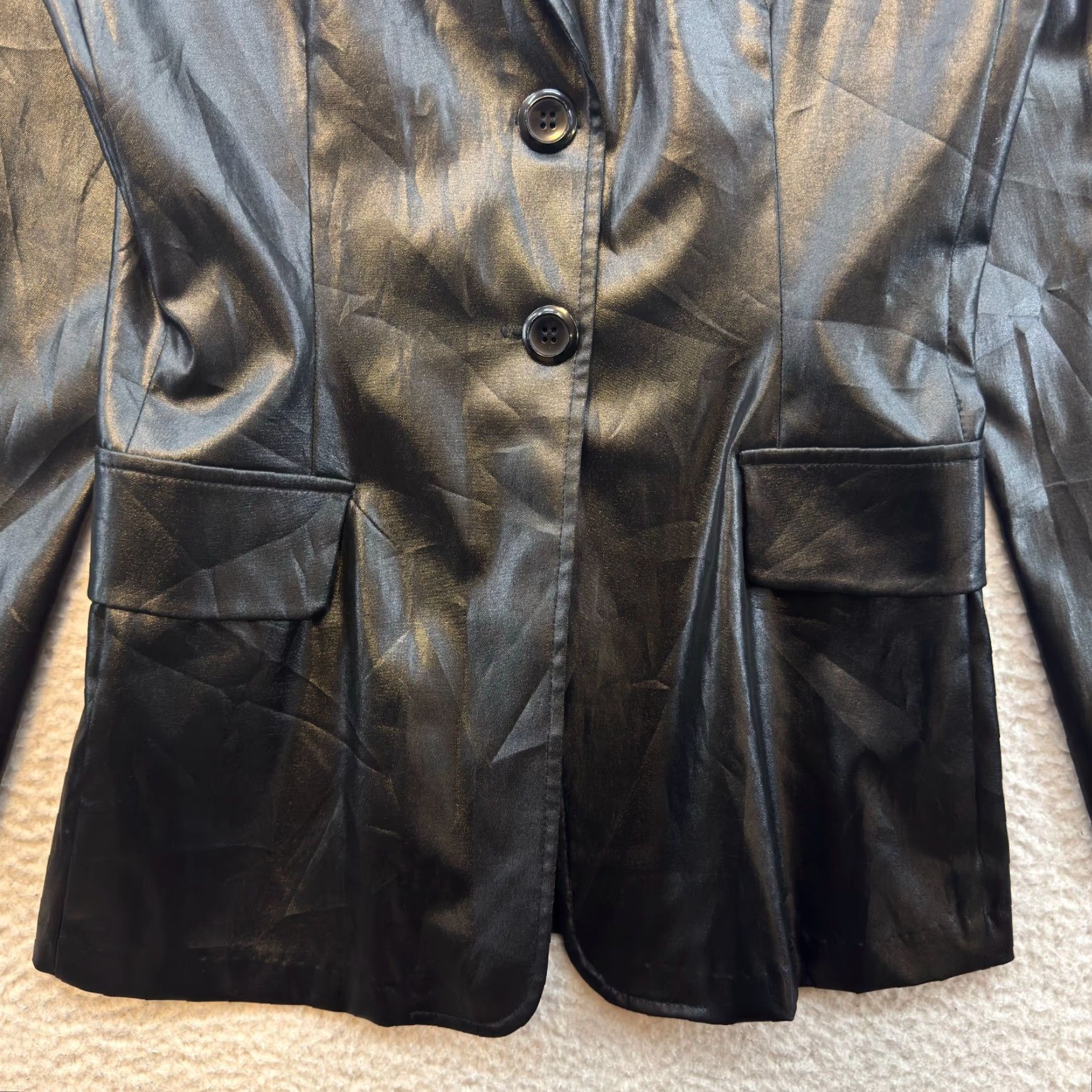 XOXO VINTAGE XOXO Blazer Jacket Blazer Small Womens Black Wet Look Matrix Cyber Goth Rave Y2K Size S / US 4 / IT 40 - 4 Thumbnail