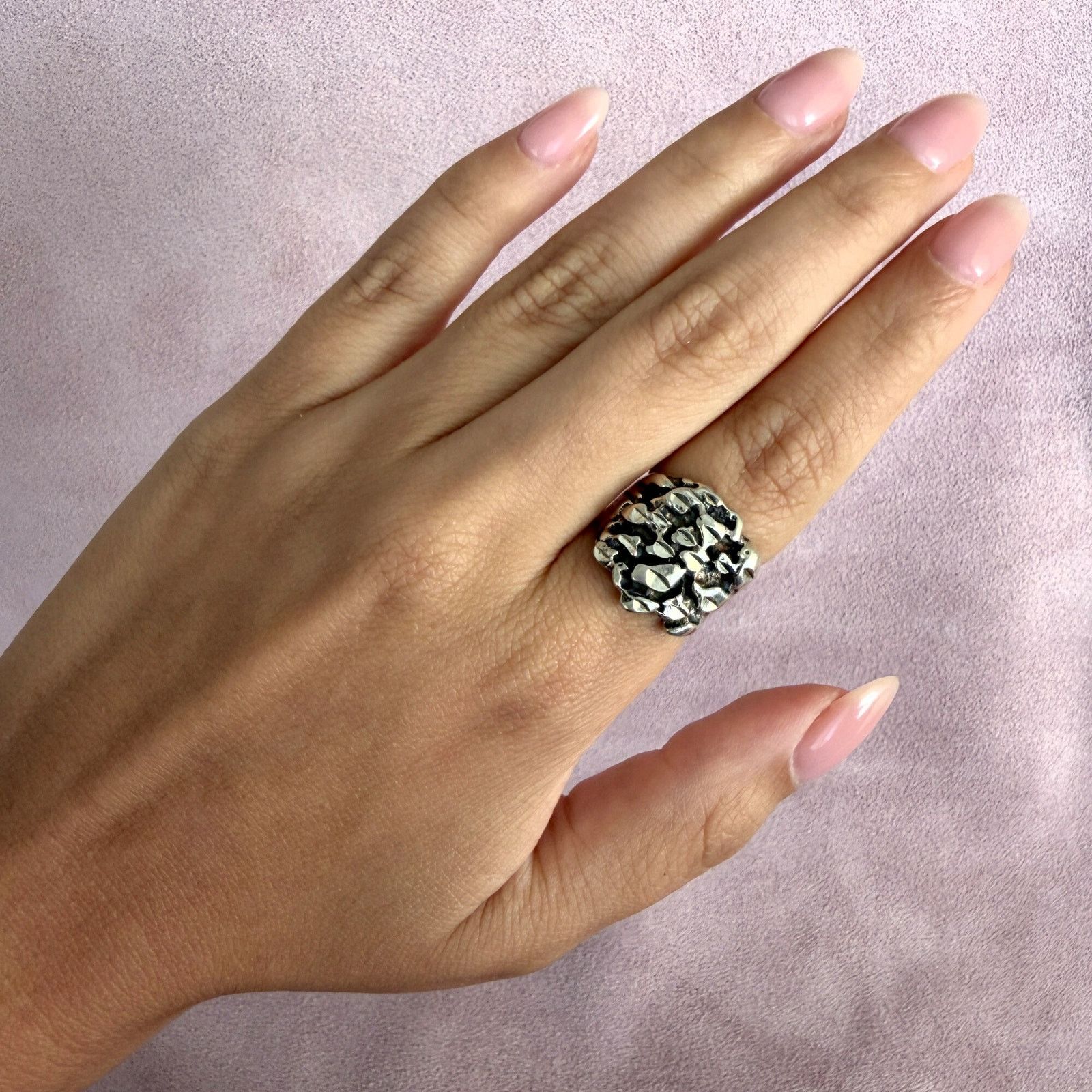 Sterling Silver sterling silver nugget style cigar band ring size 6.5 Size ONE SIZE - 2 Thumbnail