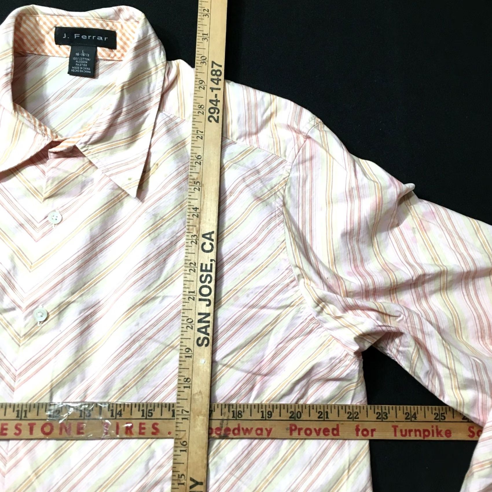 Vintage J. Ferrar size L Slim 16-16.5 neck Dress Shirt JF MICRO STAINS Size 42R - 4 Thumbnail