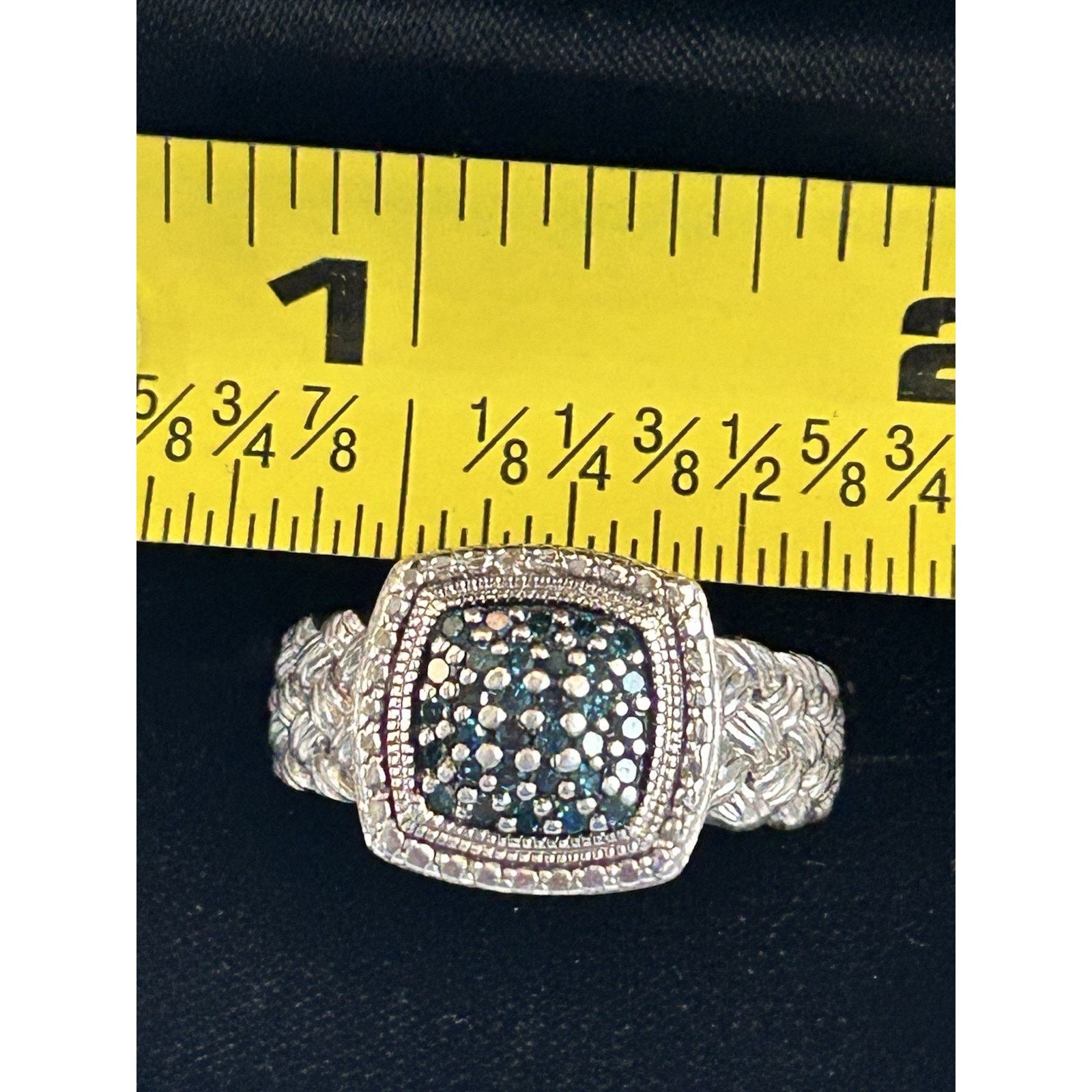 Other Sterling Silver Blue Diamond Cluster Ring Size 7 Designer JS Size ONE SIZE - 11 Thumbnail
