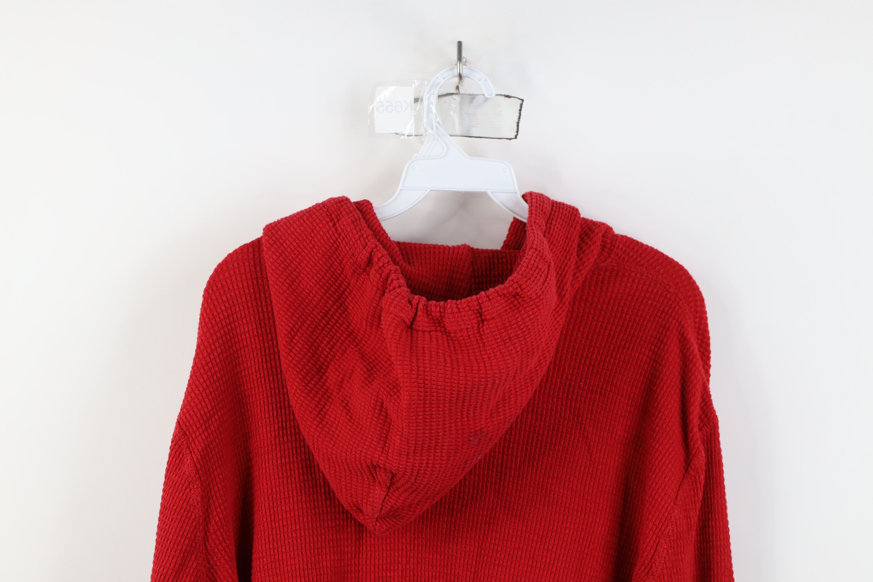 Ralph Lauren Vintage 90s Ralph Lauren Waffle Knit Henley Hoodie Red Size US XXL / EU 58 / 5 - 11 Thumbnail