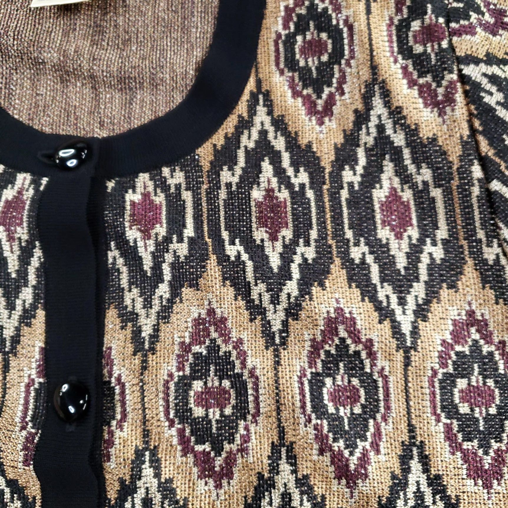 Vintage Misook Cardigan Womens Adult XL Black Gold Metallic Ikat Pockets Knit Size XL / US 12-14 / IT 48-50 - 6 Thumbnail