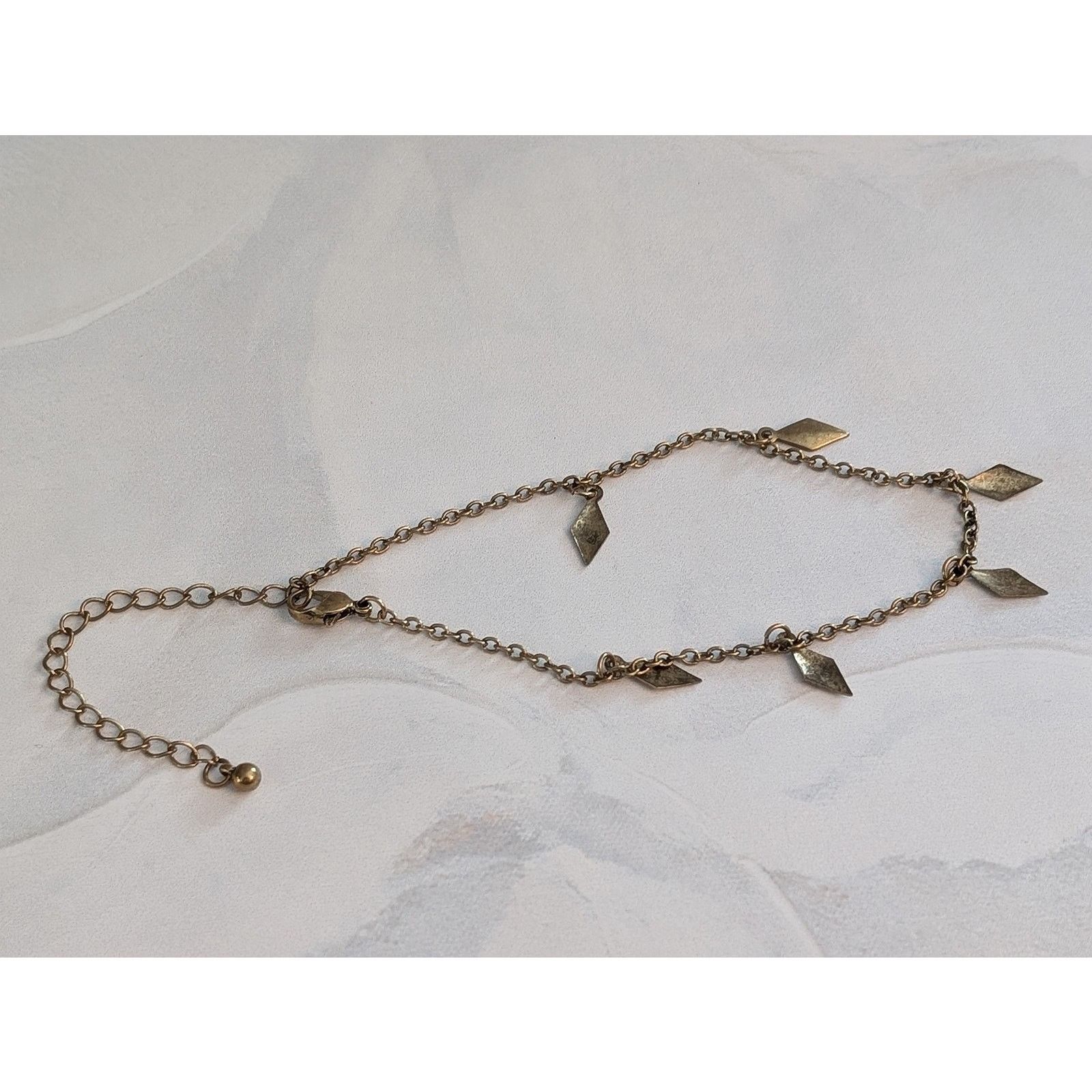 Vintage VTG Gold-Tone 9 1/4" Diamond-Shaped Charm Anklet / Bracelet Size ONE SIZE - 4 Thumbnail