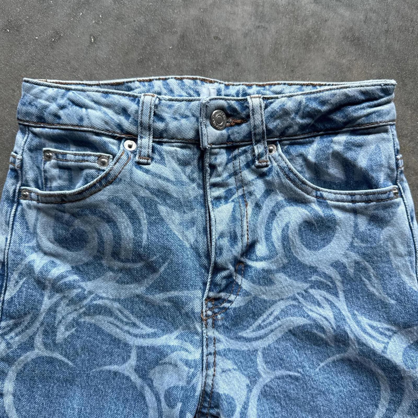 Topshop Heart Print Straight Leg Blue Jeans Topshop Size 42" / US 20 - 3 Thumbnail