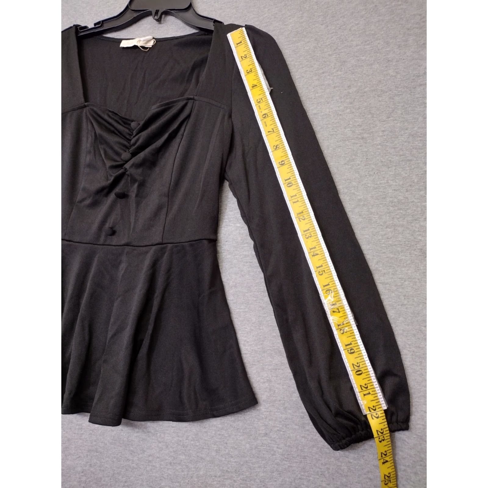 Vintage Belle Poque Long Sleeve Peplum Blouse Women Black M Shirt Womens Peplum Blouse 80s Square Neck Casual Solid Black Long Sleeve Classic Fit Size M / US 6-8 / IT 42-44 - 4 Thumbnail