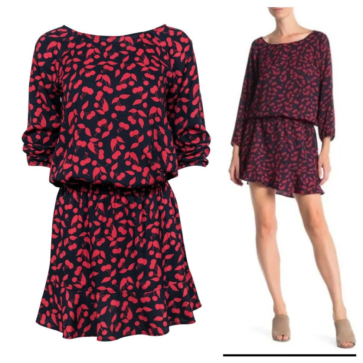 Joie Joie Arryn B Elastic Drop Waist Cherry Blouson Mini Dress Grailed
