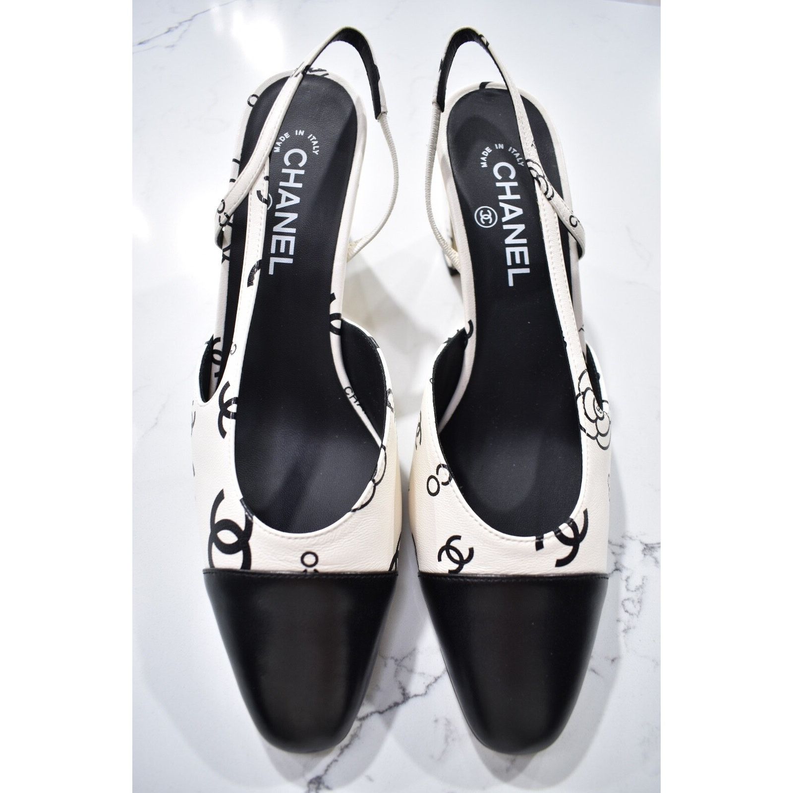 Chanel Chanel Sling White Black CC Logo Slingback Sandal Heel 37 Size US 7 / IT 37 - 6 Thumbnail