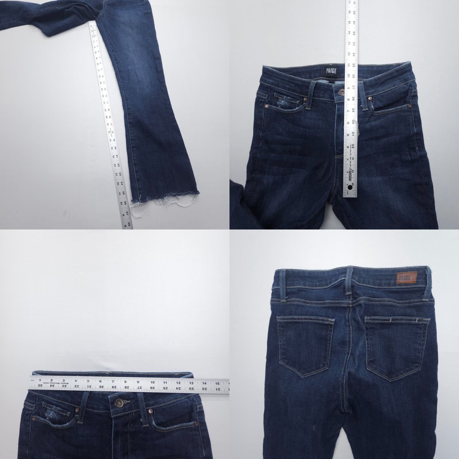 Paige Paige Colette Crop Flare Jeans Size 26 Dark Wash Stretch Denim Blue Raw Hem Mid Size 26" / US 2 / IT 38 - 8 Thumbnail