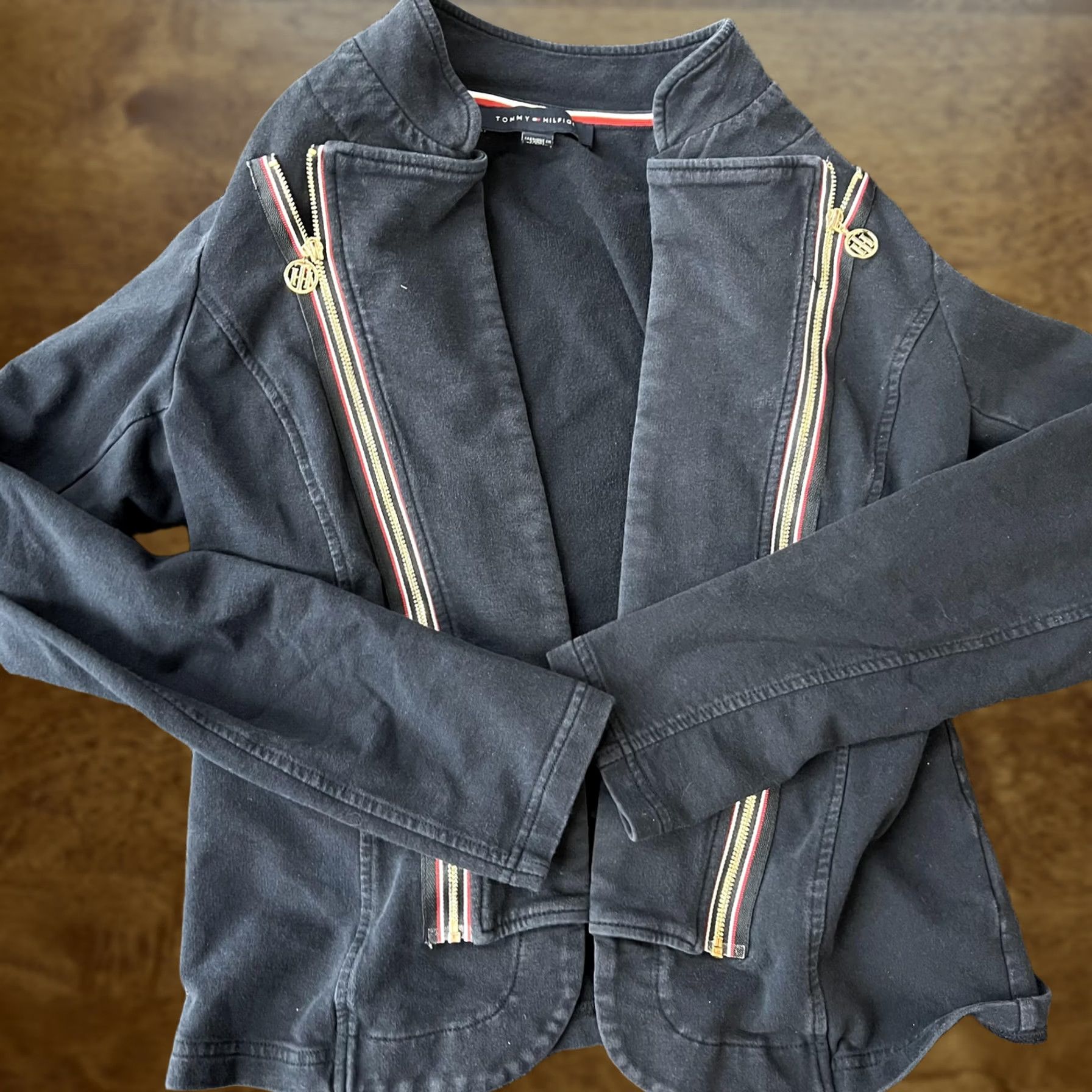 Tommy Hilfiger Tommy Hilfiger Jacket Womens XS Black French Terry Zip Moto Logo Trim Detail Size XS / US 0-2 / IT 36-38 - 1 Thumbnail
