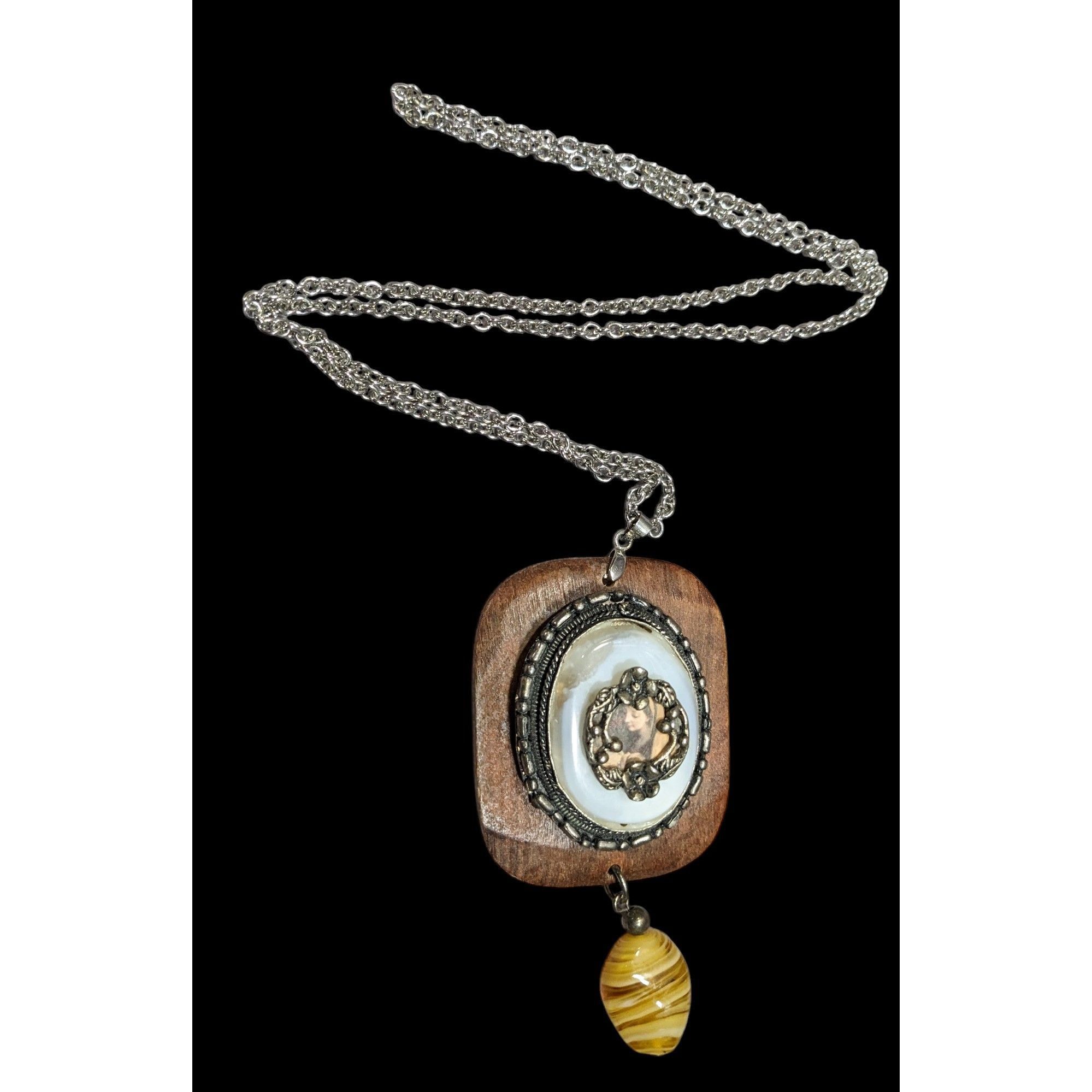 Handmade Vintage Handmade Victorian Mixed Media Pendant Necklace Size ONE SIZE - 2 Thumbnail