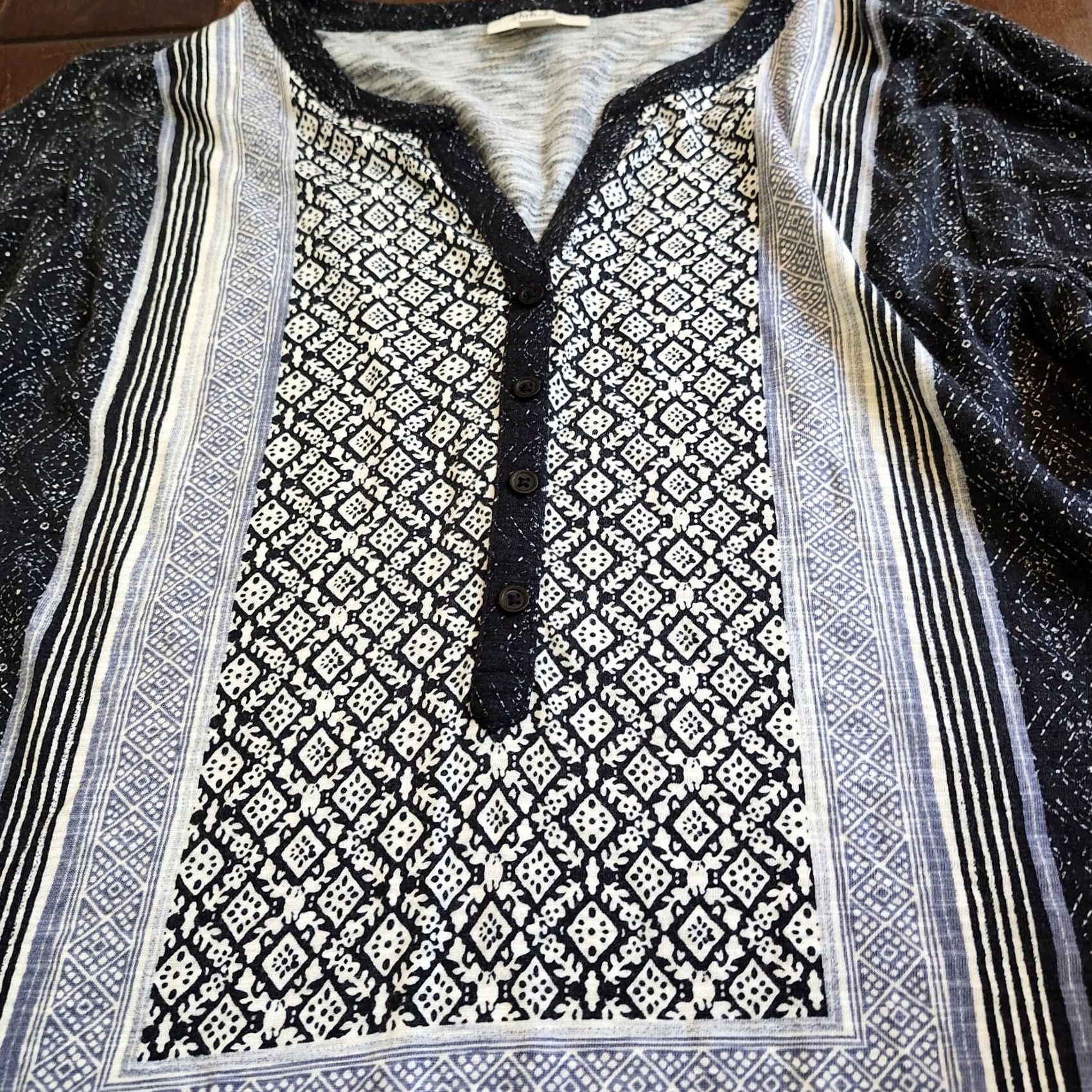 Style & Co Style & Co Women's Mixed-Print Split-Neck Tab-Sleeve Top Black 1X NWT Regular Beaded Cotton & Modal Casual Shirt Women Size XL / US 12-14 / IT 48-50 - 6 Thumbnail