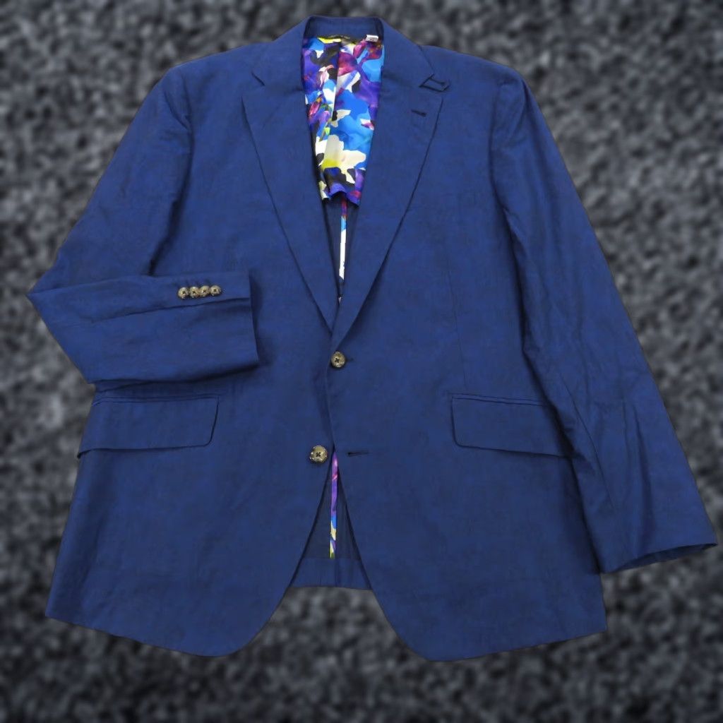 Robert Graham Robert Graham Blazer Jacket 46R Unstructured Floral Baroque Jacquard Sport Coat Jacket Mens Slim Blue 46 Regular Notch Lapel Size 46R - 1 Thumbnail