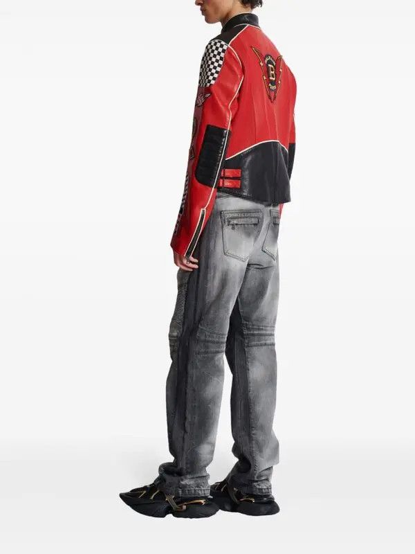 Balmain o1s1wg110925 Logo Applique Leather jacket in Red/Black Size US XL / EU 56 / 4 - 5 Thumbnail