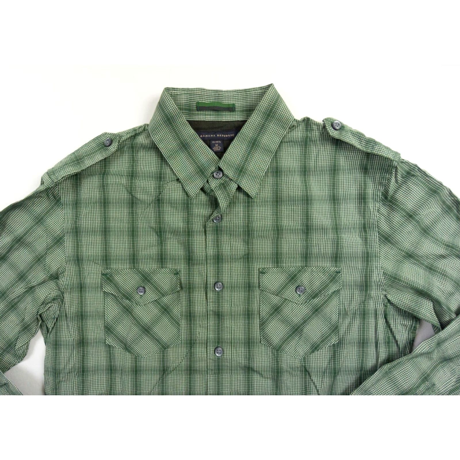 Banana Republic Banana Republic Men’s Button-Up Shirt M Green Check Long Sleeve Collared Non-Iron Regular Slimming Preppy All Seasons Shirt Size US M / EU 48-50 / 2 - 2 Thumbnail